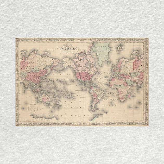 Vintage Map of The World (1864) by Bravuramedia